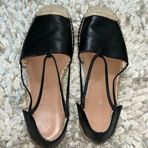 Com & Sens Leather Cove Black Flat Espadrille